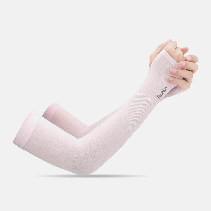 Women Ice Silk Solid Color Letter Printing Long Sun Protection Breathable Sleeves Glove - Trendha