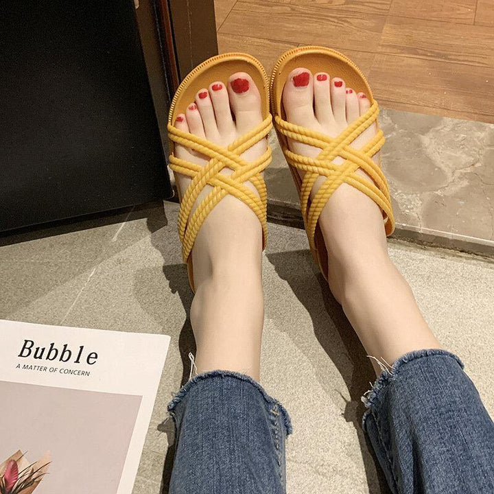 Women Solid Color Cross Band Home Flats Sandals - Trendha