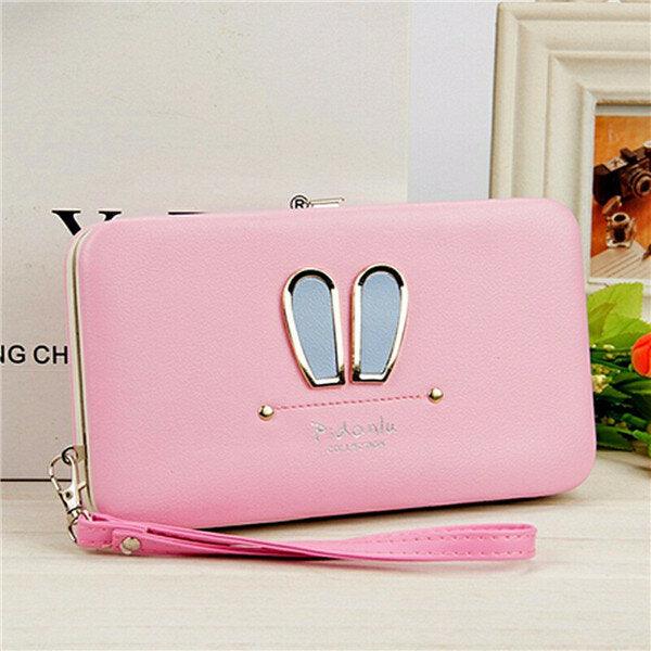 Women Candy Color Rabbit Long Wallet Card Holder Multi-function Phone Case For Iphone Huawei Samsung - Trendha
