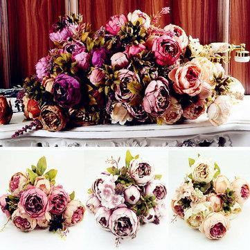 8Pcs Artificial Peony Silk Flowers Artificial Leaf Home Wedding Party Decorations - Trendha
