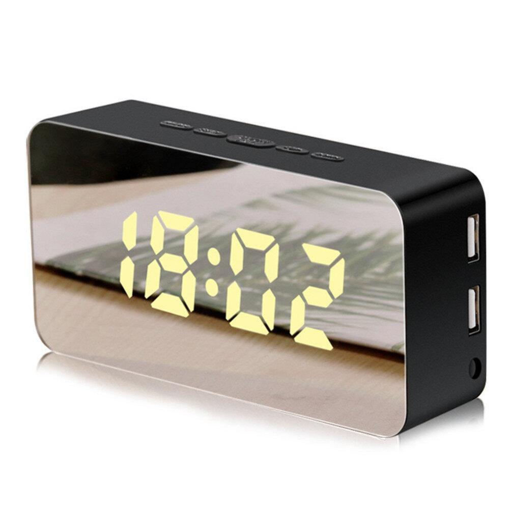 Mirror Alarm Clock USB Charging Snooze Voice Control Makeup Mirror LED Color Clock - Trendha