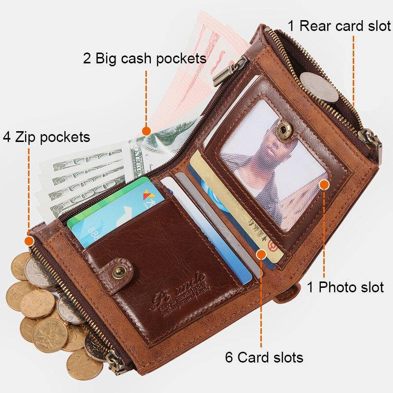 Men Bifold RFID Anti-theft Genuine Leather Wallets Short Large Capacity Multi-card Slot Card Holder Coin Purse Money Clip - Trendha