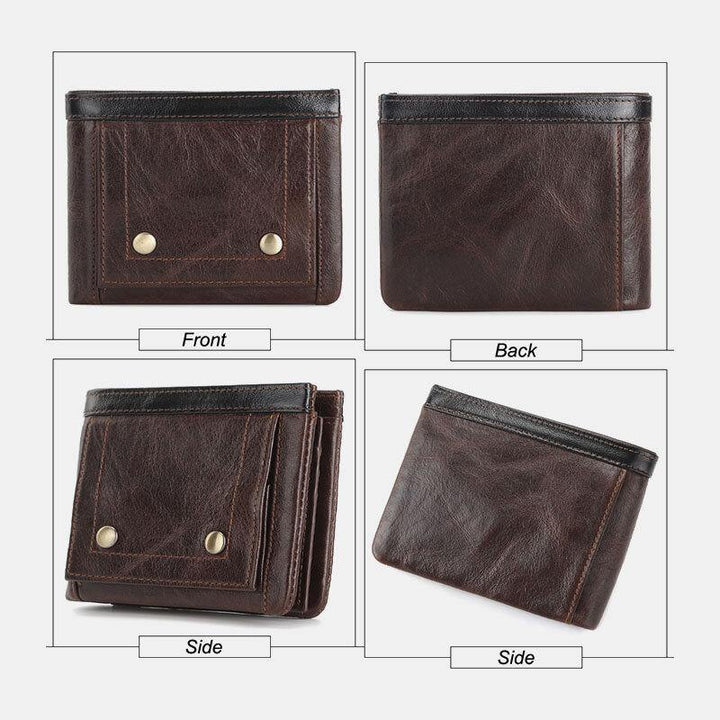 Men Genuine Leather Retro Business Foldable Card Holder Wallet - Trendha