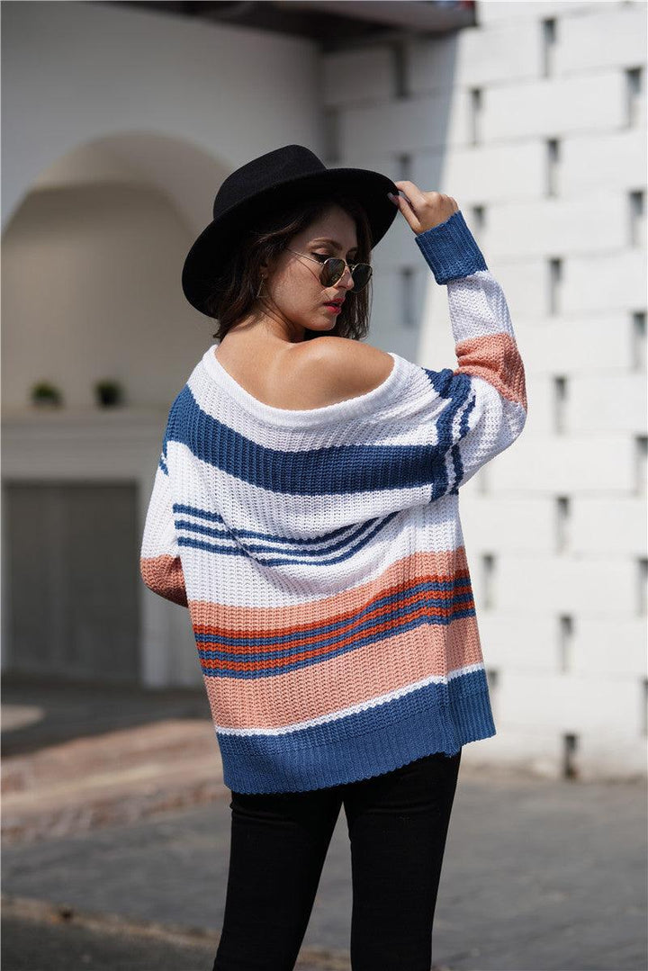 Striped Boat Neck Sweater - Trendha