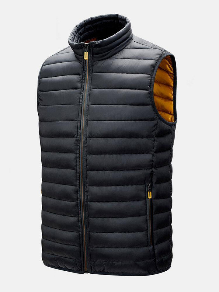 Mens Zip Up Quilted Solid Sleevless Padded Vests With Welt Pocket - Trendha