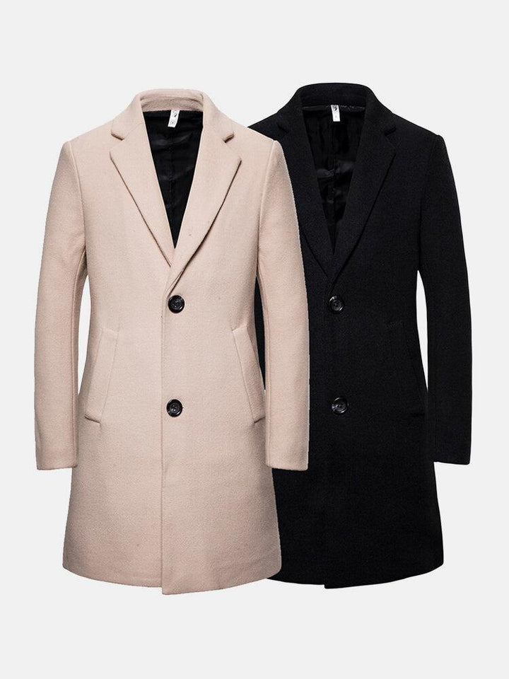 Mens Letter Back Print Single-Breasted Mid-Length Business Pocket Trench Coats - Trendha