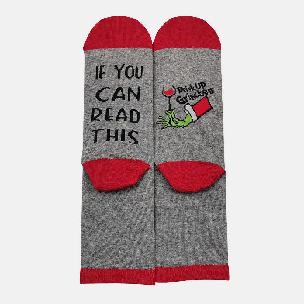 Unisex Cotton Jacquard Casual Festive Christmas Day Letter Pattern Couple Socks Tube Socks - Trendha