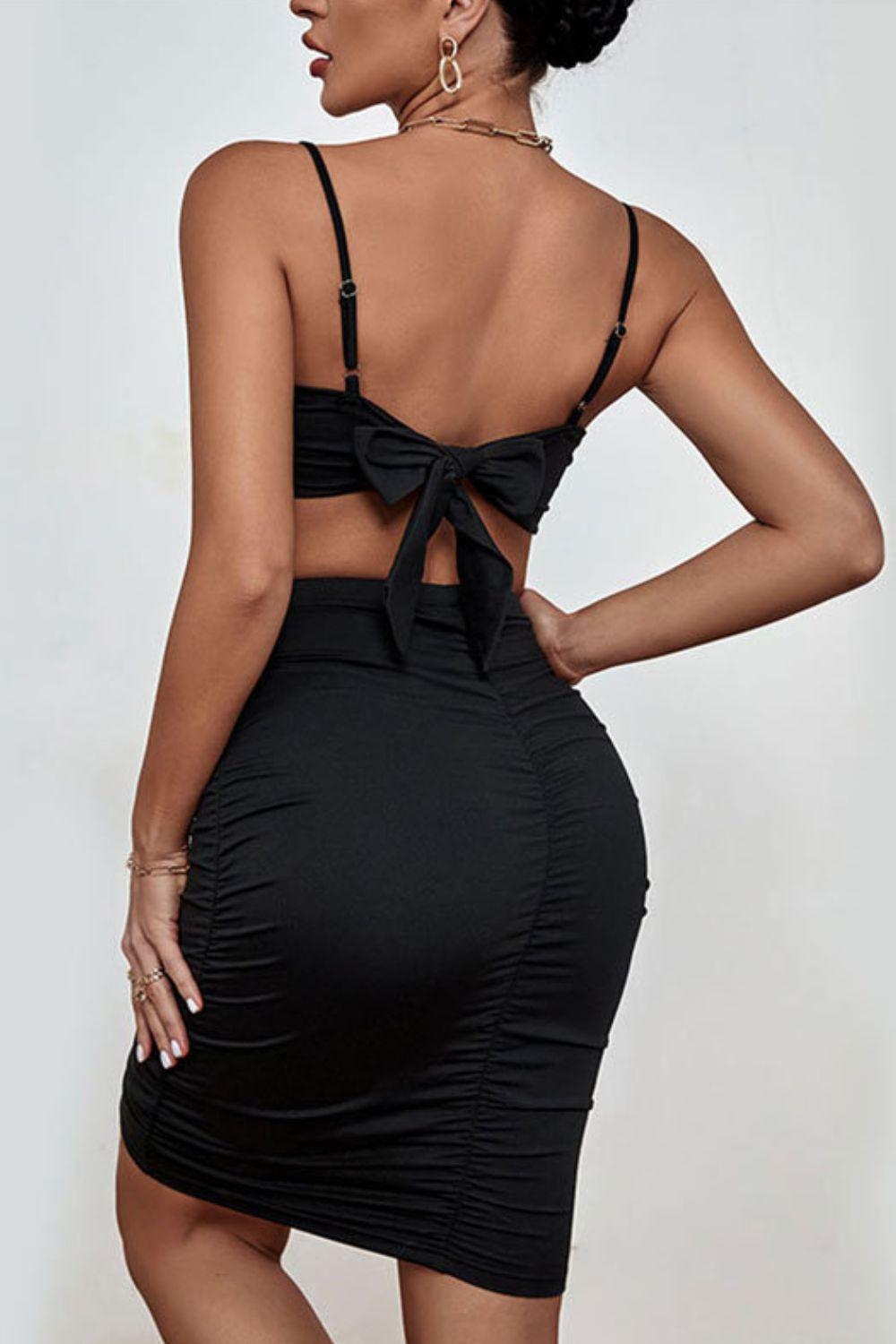Spaghetti Strap Cropped Top and Ruched Skirt Set - Trendha