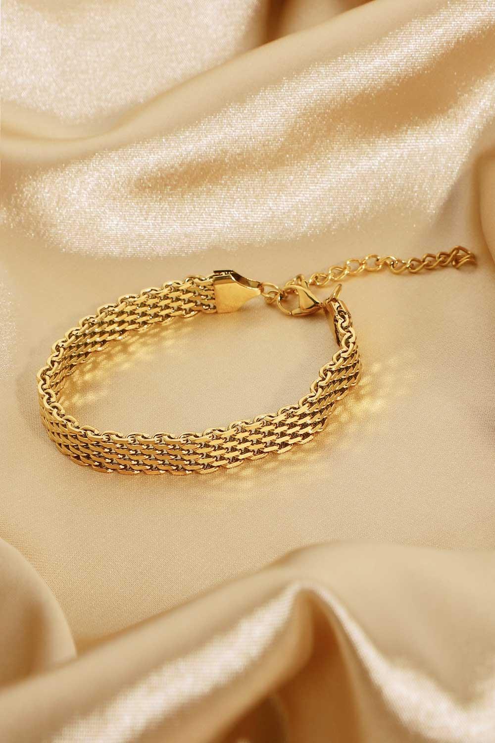 18K Gold-Plated Wide Chain Bracelet - Trendha