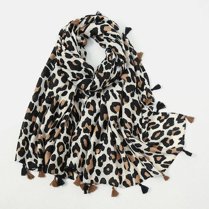 Women Cotton Leopard Warm Scarf Long Tassel Dual-Use Sunshade Shawl - Trendha