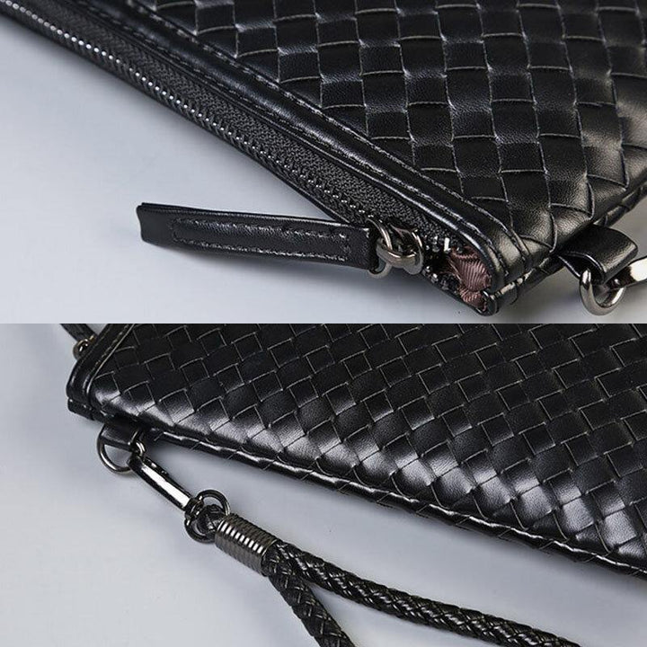 Unisex Faux Leather Woven Pattern Solid Color Business A4 Paper File Bag Envelope Bag Clutch Bag - Trendha