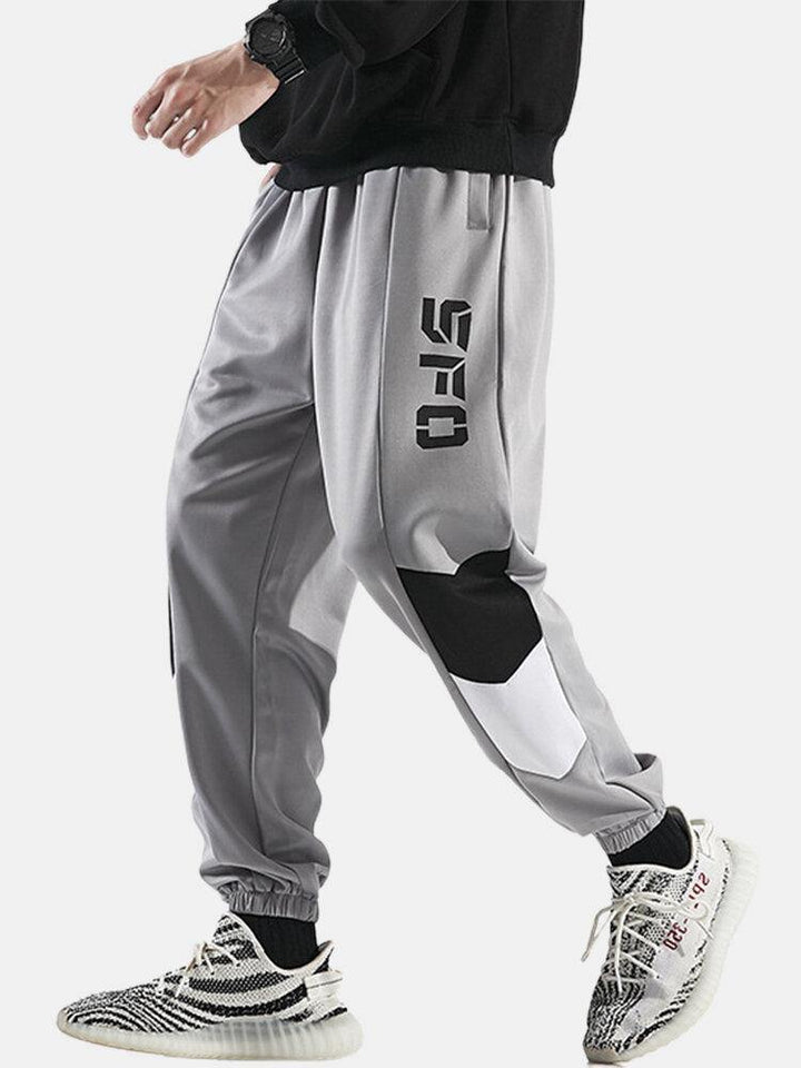 Mens Letter Print Stitching Cotton Drawstring Cuffed Jogger Pants With Pocket - Trendha