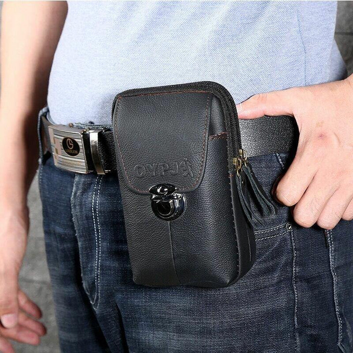 Men Genuine Leather Retro Business Waterproof 6.3 Inch Phone Bag Waist Bag With Belt Loop - Trendha