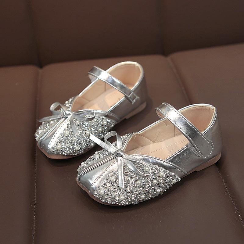 Girls' Square-Toe PU Shoes with Rhinestone Detail