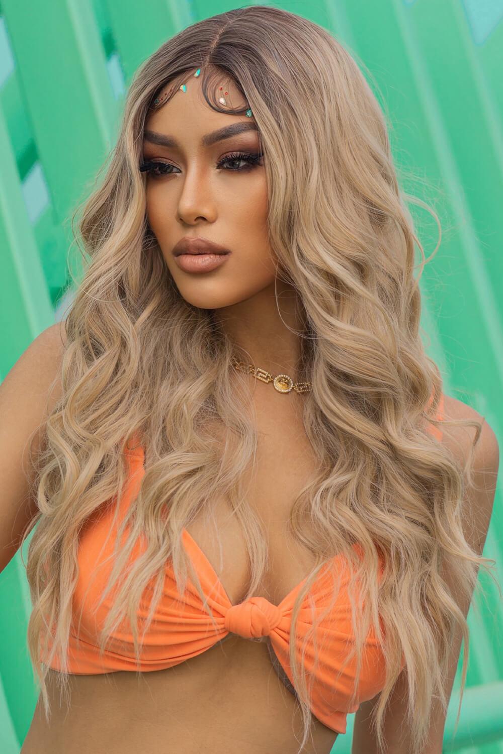 13*2‘’ Lace Front Wigs Synthetic Long Wave 26'' 150% Density - Trendha