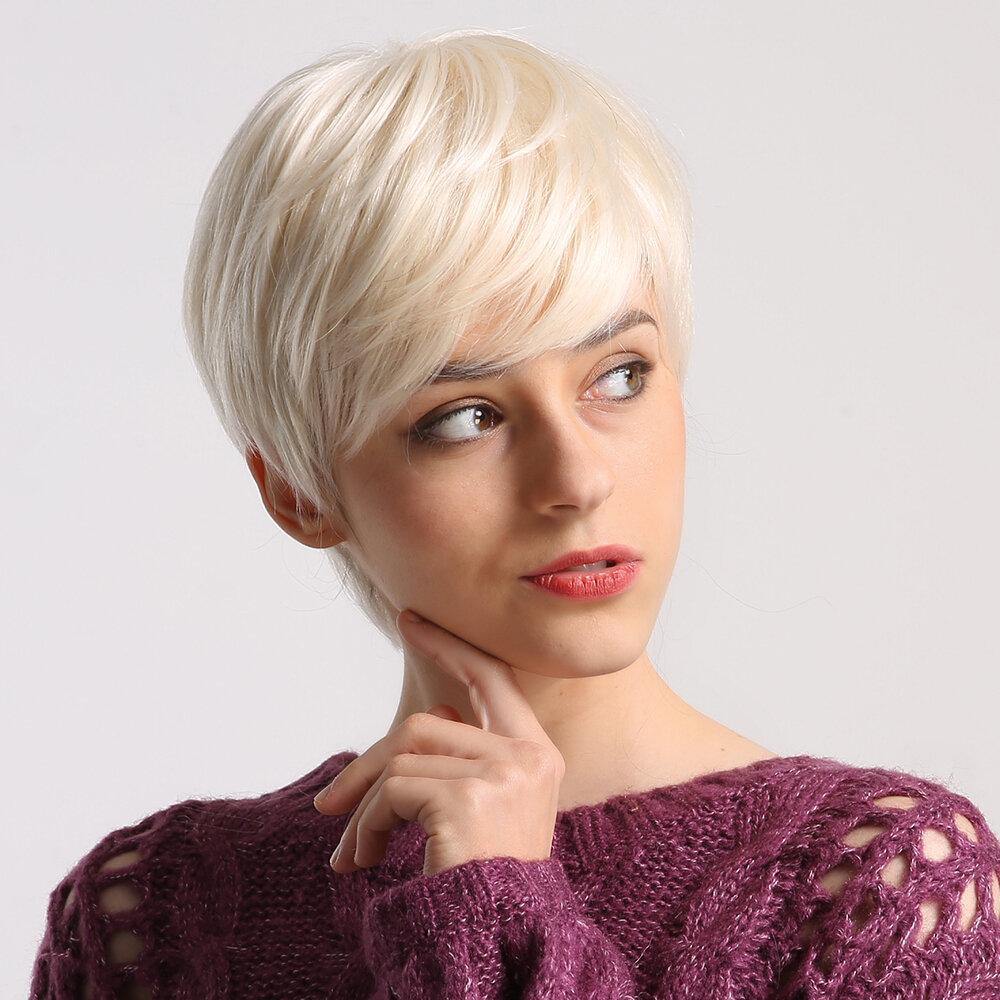 Lady Women Short Wave Syntheic Hair Wig Blonde with Highlights Full wigs - Trendha
