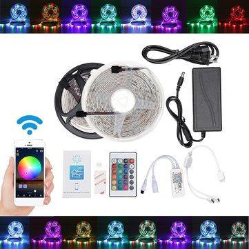5M 10M IP65 IP20 Color Changeable WiFi Smart LED Strip Light + 24Keys IR Remote Control + Adapter + Controller - Trendha