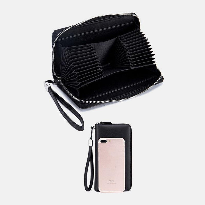 Men Women RFID Blocking Genuine Leather Multi-Card Large-Capacity Card Holder New Clutch Zipper Phone Bag - Trendha
