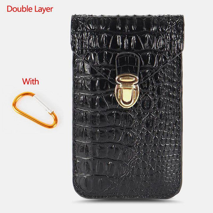 Men PU Leather Crocodile Pattern Multifunctional Casual Double Layer 6.5Inch Phone Bag Waist Bag With Hook - Trendha