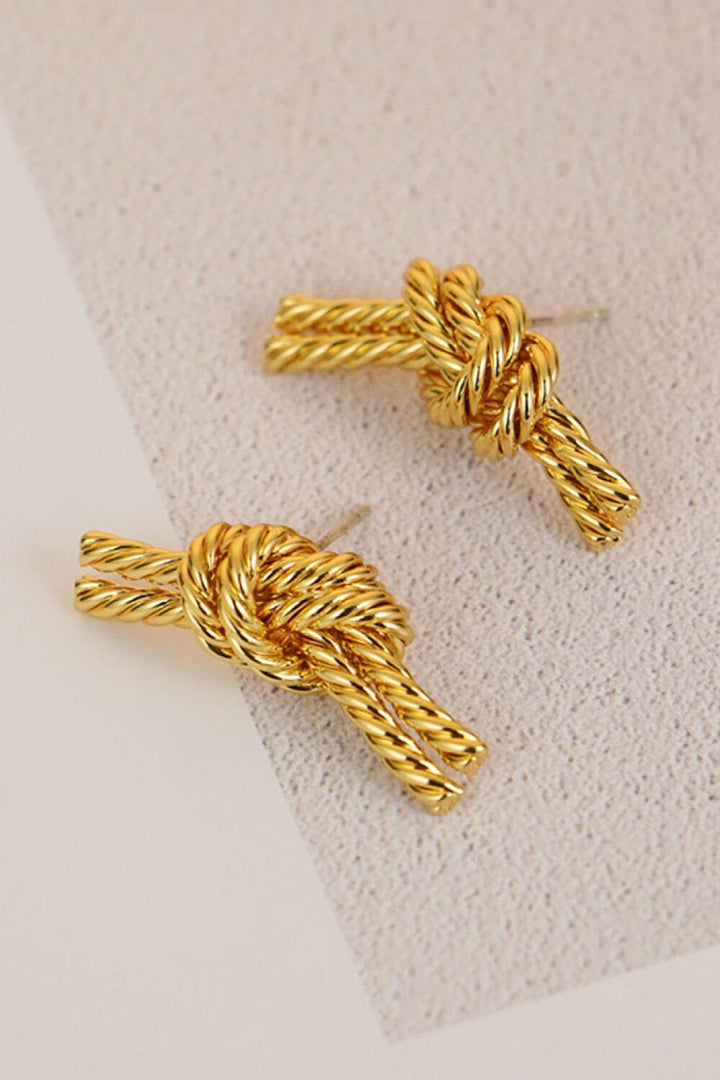 18K Gold Plated Twisted Earrings - Trendha