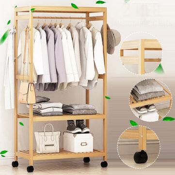 2-Tier Wooden Clothes Garment Hanging Stand Rack Household Clothes Storage Shelf Stand - Trendha