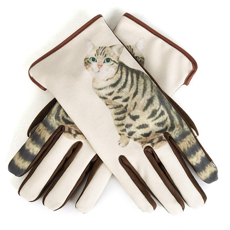 Women Touchscreen Casual Cute Cartoon Cat Pattern Full-finger Gloves For Riding Cycling - Trendha
