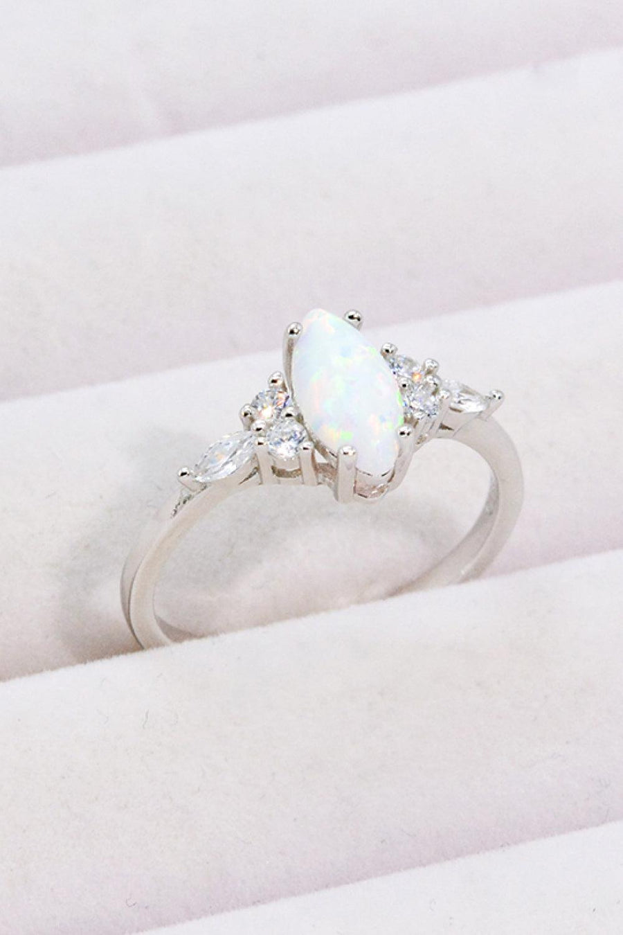 Opal and Zircon Platinum-Plated Ring - Trendha