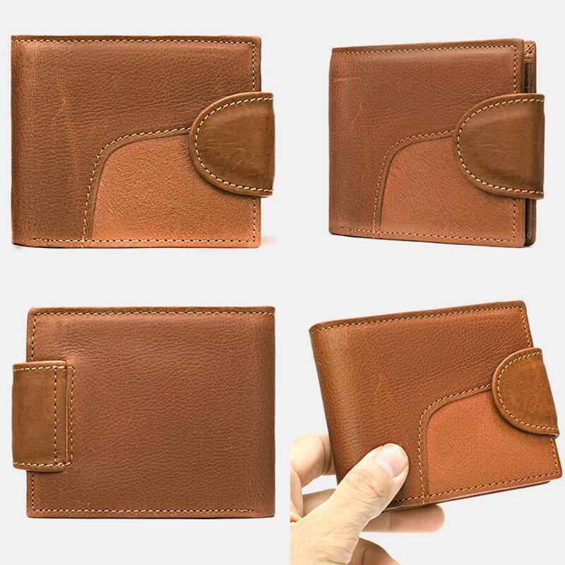 Men Genuine Leather Short Bifold RFID Anti-theft Card Holder Coin Purse Wallet Cowhide Money Clip - Trendha