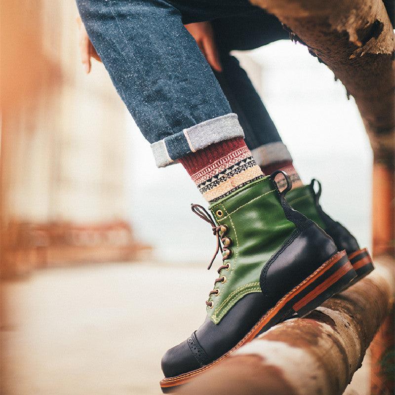 Men's Vintage Color Block High-top Faux-Leather Boots