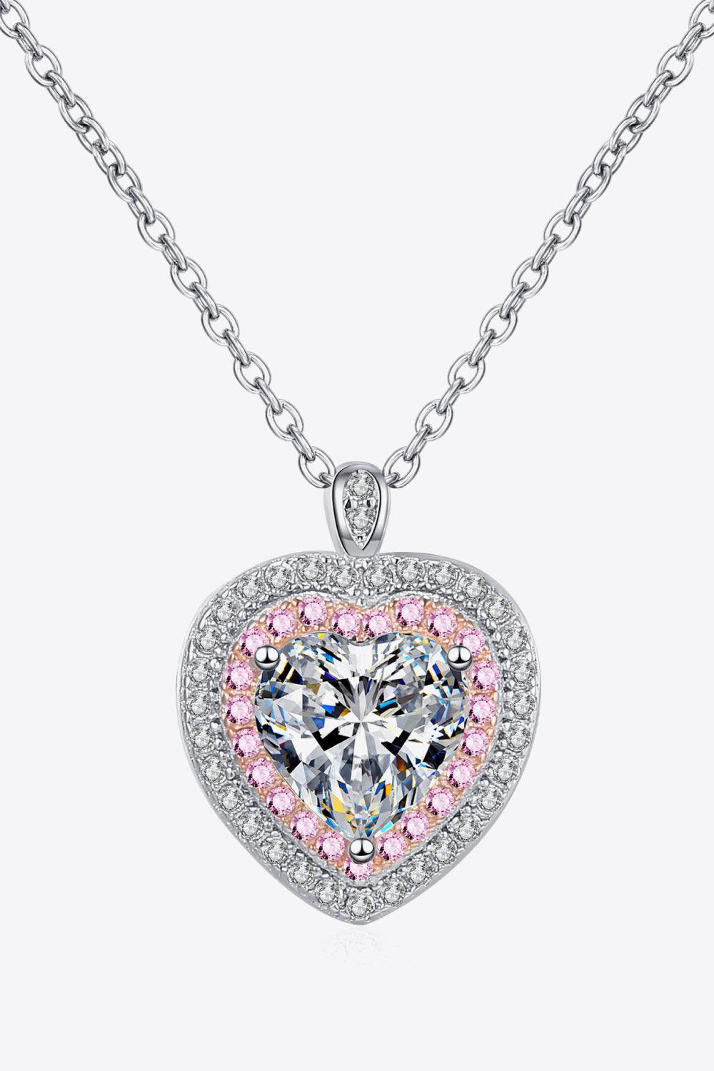925 Sterling Silver 1 Carat Moissanite Heart Pendant Necklace - Trendha
