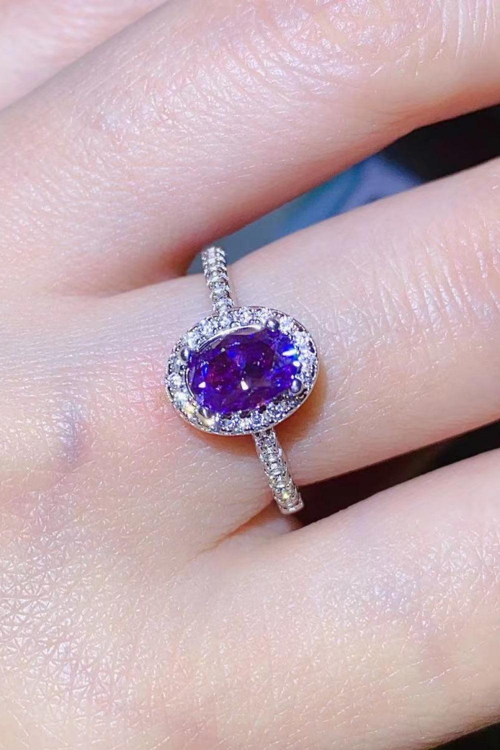 925 Sterling Silver 1 Carat Purple Moissanite Ring - Trendha
