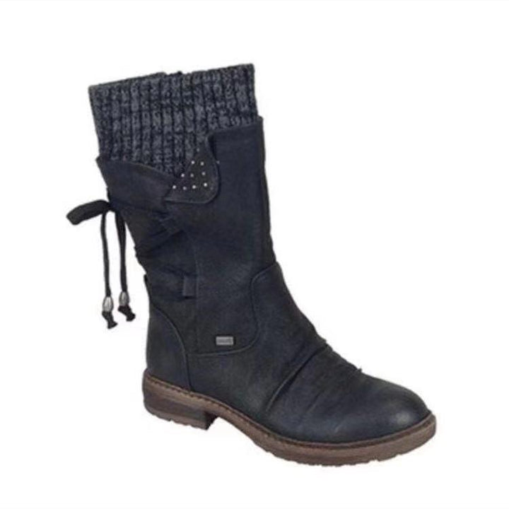 Retro woolen Martin boots with mid-low rear straps - Trendha