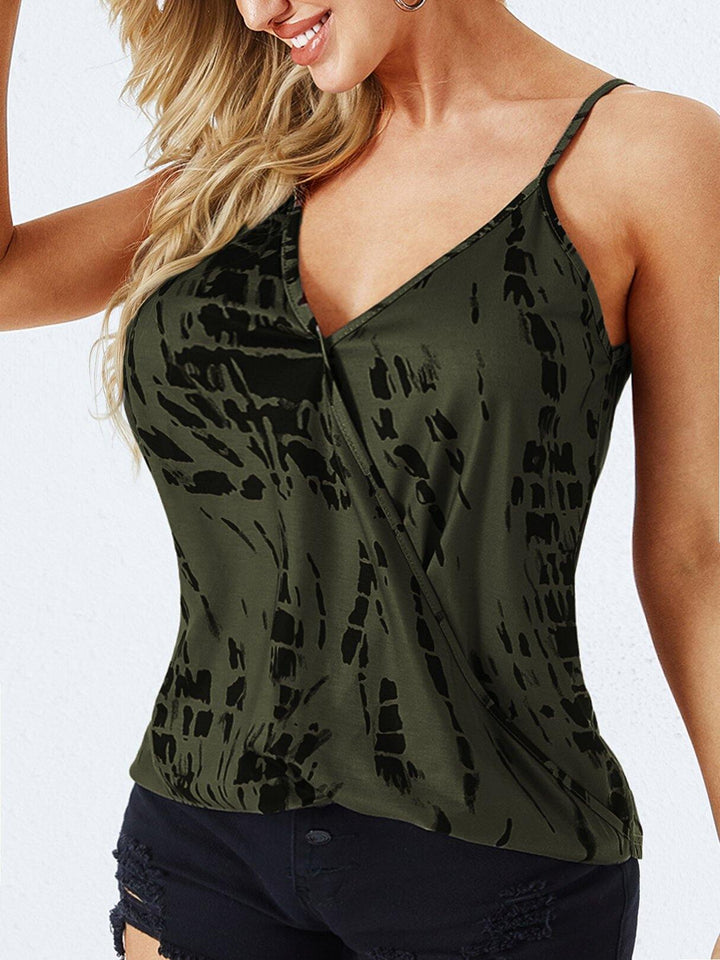 Casual Print Wrap Design V-neck Sleeveless Summer Sling Tank Top - Trendha