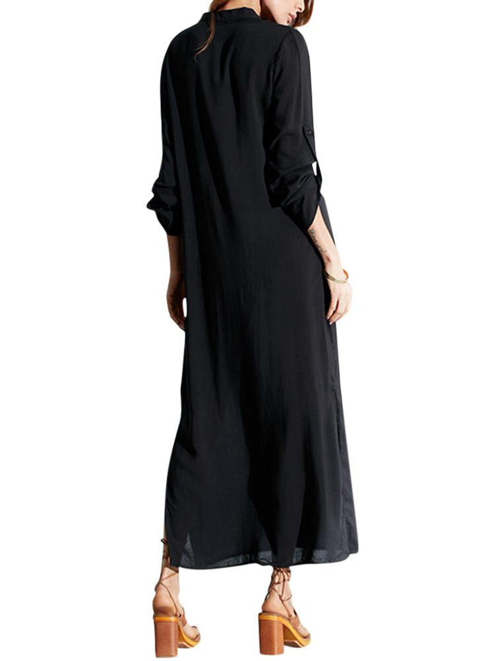 Women Pure Color Long Sleeve Long Shirt Dress - Trendha