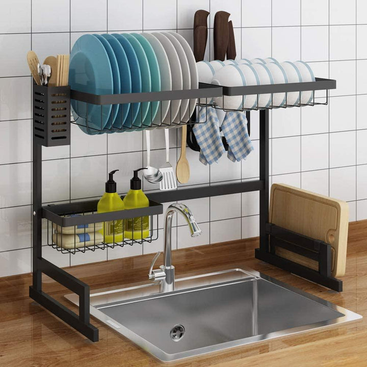 2-Tier Utensils Holder Display Stand Stainless Steel Kitchen Cutlery Sink Dish - Trendha