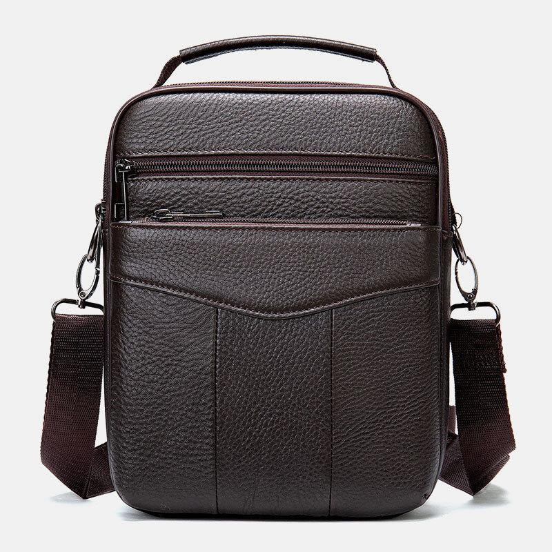 Men Genuine Leather Retro Business Vertical Handbag Crossbody Bag - Trendha