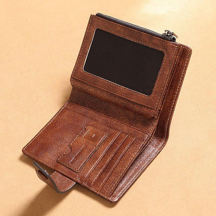 Men Genuine Leather Multifunction Large Capacity Retro Cowhide Card Holder Money Clip Coin Purse Wallet - Trendha