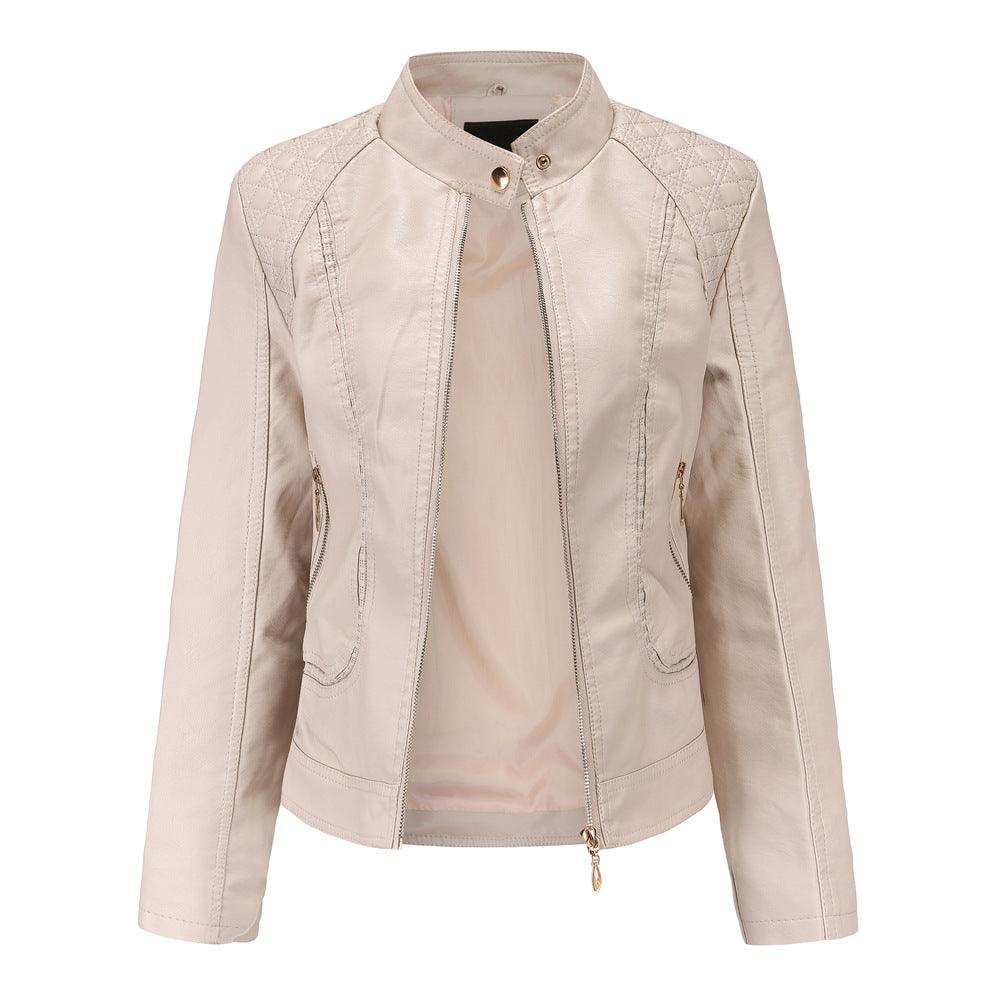 Women's stand collar PU leather jacket - Trendha