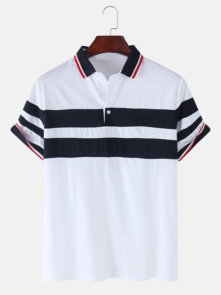 Mens Patchwork Color Splice Casual Short Sleeve Golf Shirt - Trendha
