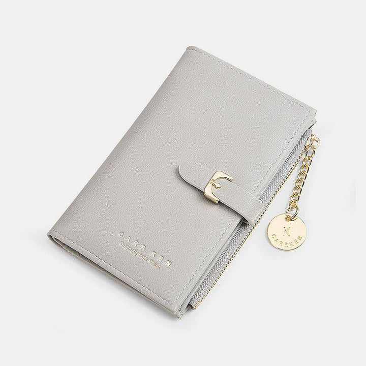 Women PU Leather Thin Solid Color Bifold Card Holder Wallet - Trendha