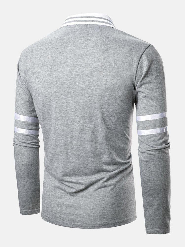Mens Side Stripe Pastchwork Long Sleeve Casual Golf Shirts - Trendha