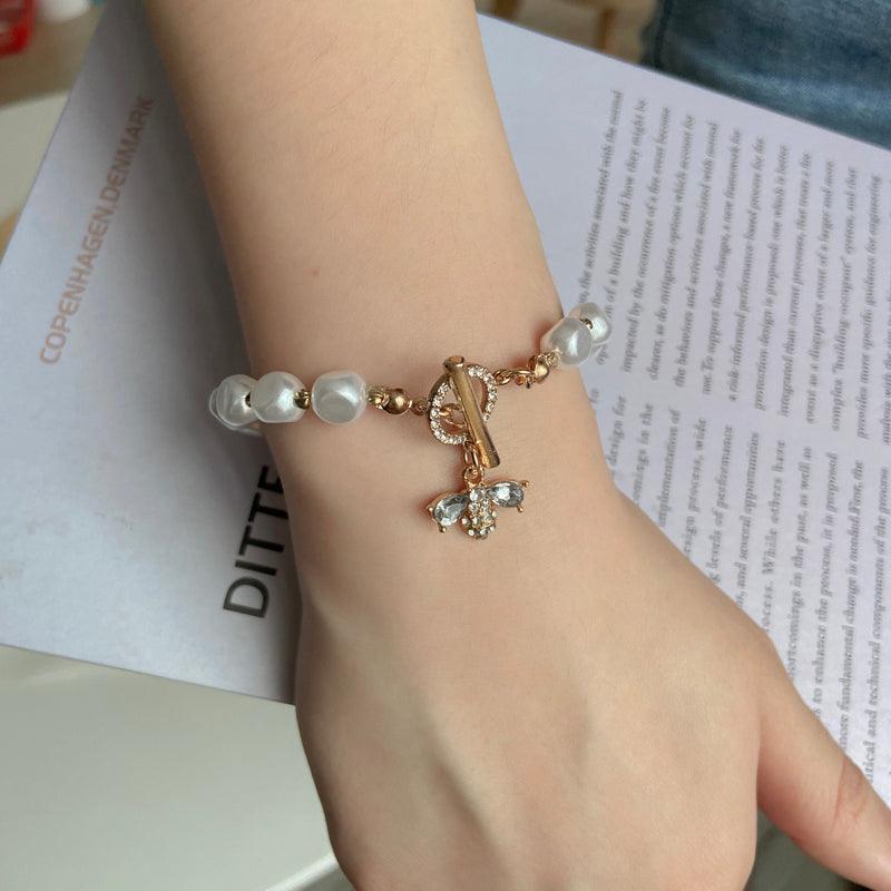 Beaded Alloy Bracelet with Insect Charm