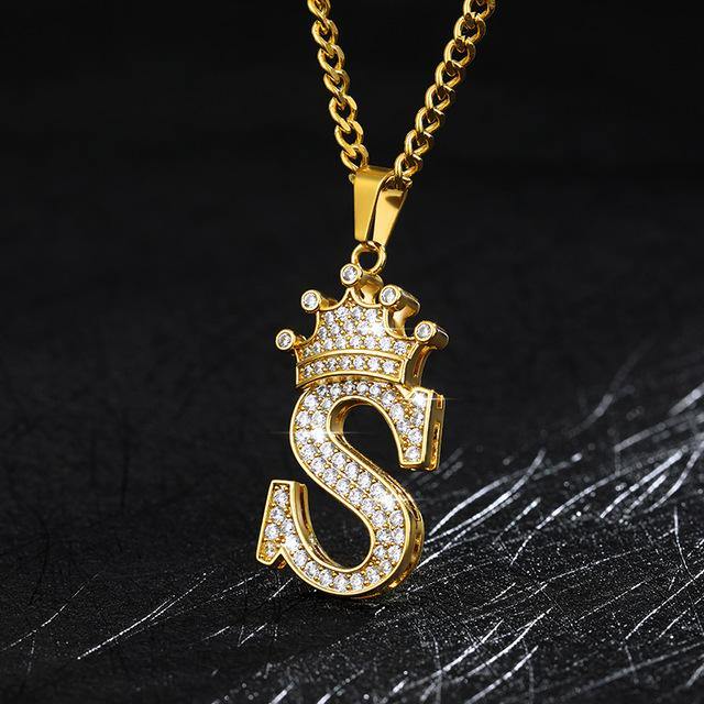 A-Z Crown Alphabet Pendant Necklace - Trendha