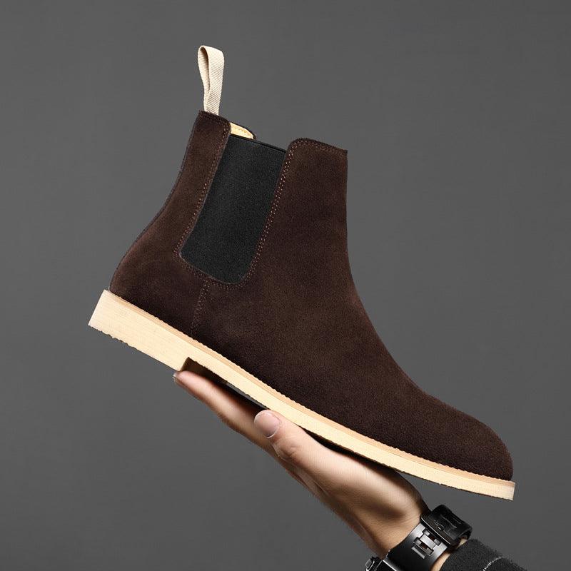 Men's Nubuck Leather High-top Ankle Boots - Pointed Toe British Martin Boots - Trendha
