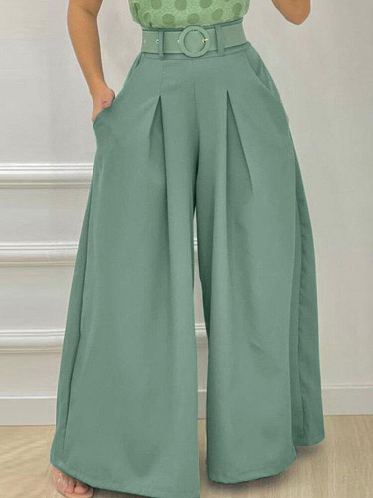 Daily Stylish Solid Wide Leg Loose Casual Side Pockets Pants for Women - Trendha