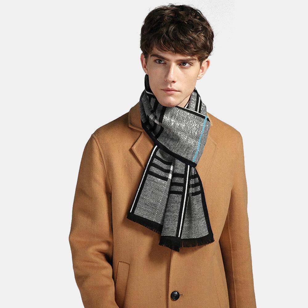 Men Cashmere Casual Universal Business Plaid Pattern Keep Warm Solid Color Scarf - Trendha