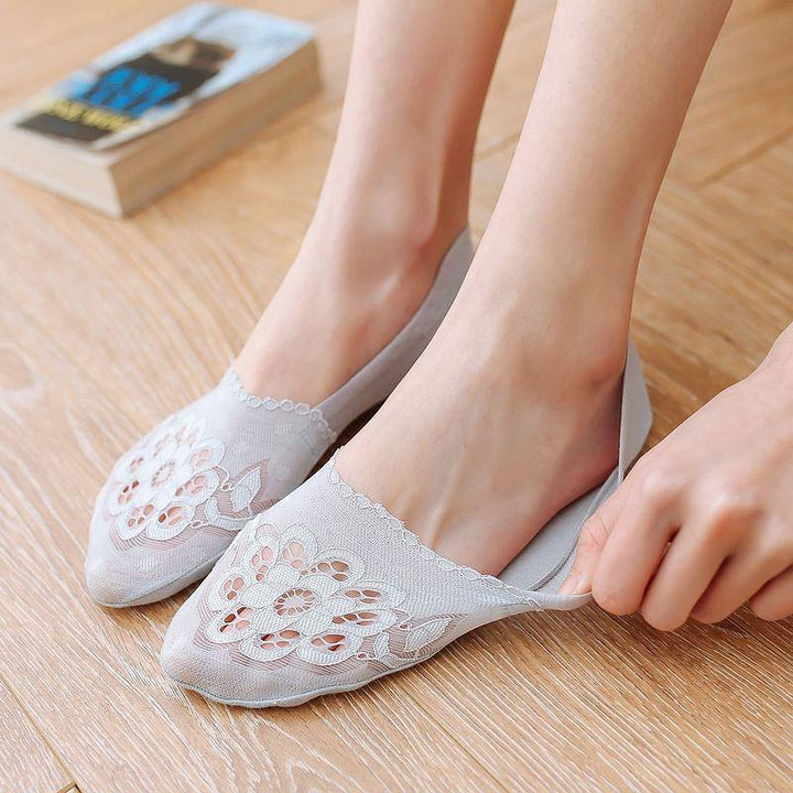 Women Summer Lace No Show Ankle Socks Elastic Breathable Liner Shallow Low Cut Socks - Trendha