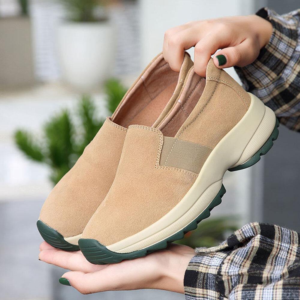 Women Large Size Casual Faux Suede Slip On Chunky Sneakers - Trendha
