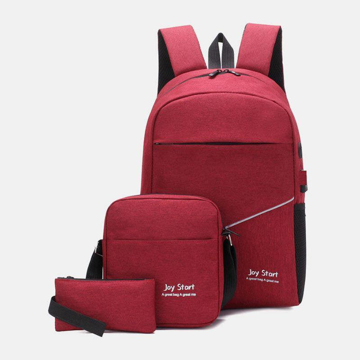 Men 3PCS Nylon USB Charging Wear-resistance Fashion Casual Laptop Bag Backpack Crossbody Bag Clutch Bag - Trendha