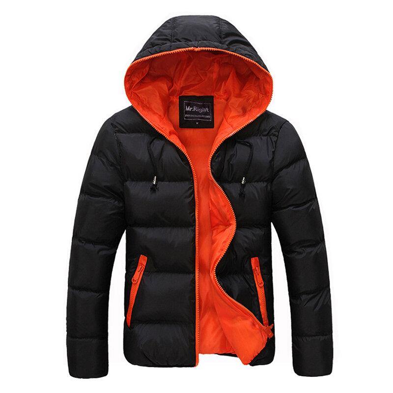 Mens Winter Thermal Contrast Color Outdoor Warm Hooded Padded Jacket - Trendha